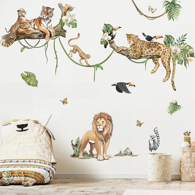 decalmile XL Jungle Animals Tree Branch Safari Lion Wall Decals Stickers - Image 3