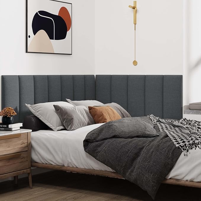 IFNOW Wall Mounted Headboard, Peel and Stick Panels, Black, Queen | 3D Soundproof Acoustic Padding, Reusable and Removable, Tufted fabric Bed Headboard, for bedroom (9 Panels, 10" x 24") - Image 4