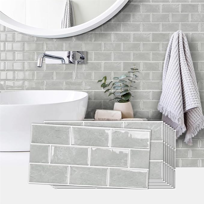 10 Sheet Brick Peel and Stick Kitchen Backsplash Tiles, DONGYUNAI PVC Wall Panels Back Splash 3D Waterproof Self Adhesive Wall Stickers for Bathroom Fireplace RV Camper Van（6"x12"） - Image 3