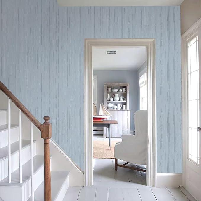 Light Blue Peel and Stick Grasscloth Texture Wallpaper 15.7"x120" Vintage Wallpaper Removable Waterproof - Image 7