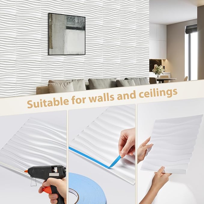 Heikki 30 Pack 3D Wall Panel for Interior Wall Décor, PVC Flower Textured Wall Panels for Living Room Bedroom Hotel Office, 11.8"x11.8", Double-Sided Tape (White-SMW) - Image 3