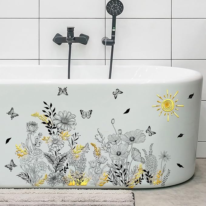 Black Floral Wall Decals with Gold Accents for Living Room Decor - Image 9