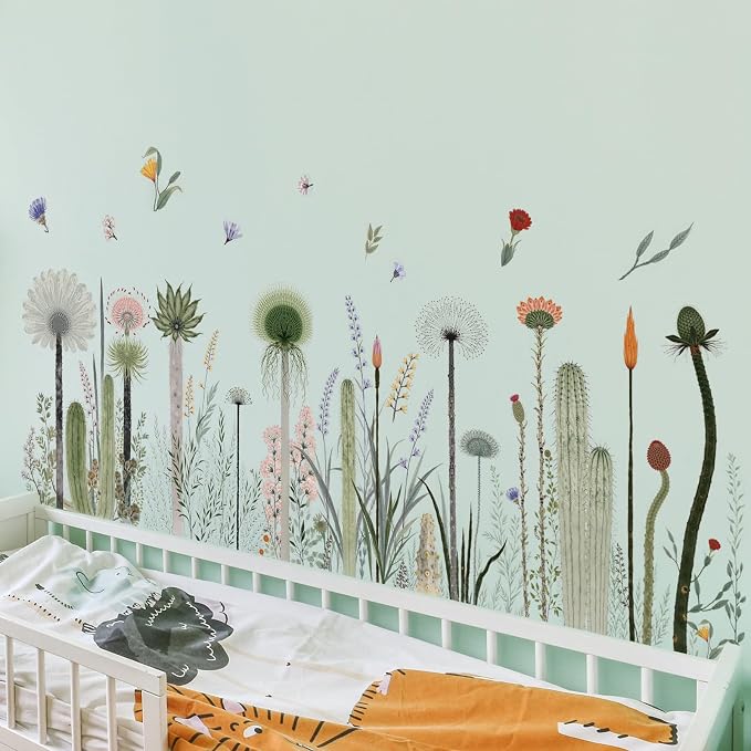 2 Pack Floral Baseboard Wall Stickers - Removable Peel & Stick Decals (3 Styles: Reeds, Flowers, Dandelions) - DIY Home Decor for Kids Girls Walls, Nursery, Classroom Wall Corner (Dandelions) by DRWSSR