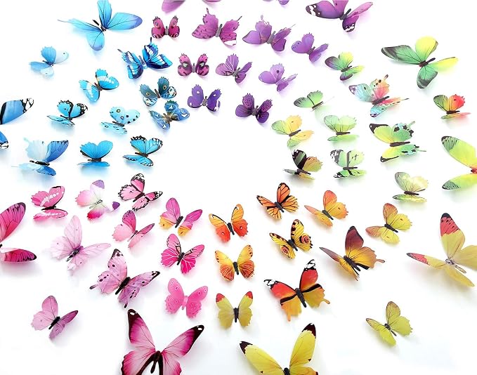 Butterfly Wall Stickers - 60 pcs 3D Butterflies Removable Mural Wall Stickers for Home Room Bedroom Decorations by eoorau
