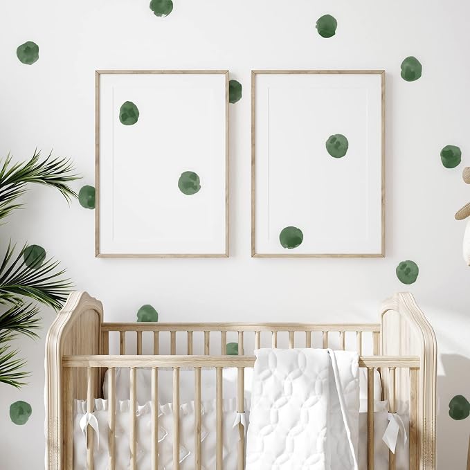 120pcs 2.2'' DarkGreen Polkadots Wall Decal Watercolor Wall Sticker | Removable, waterproof, vinyl peel and stick wall art for nursery, baby room, classroom, preschool, living room, and playroom by RoyoLam