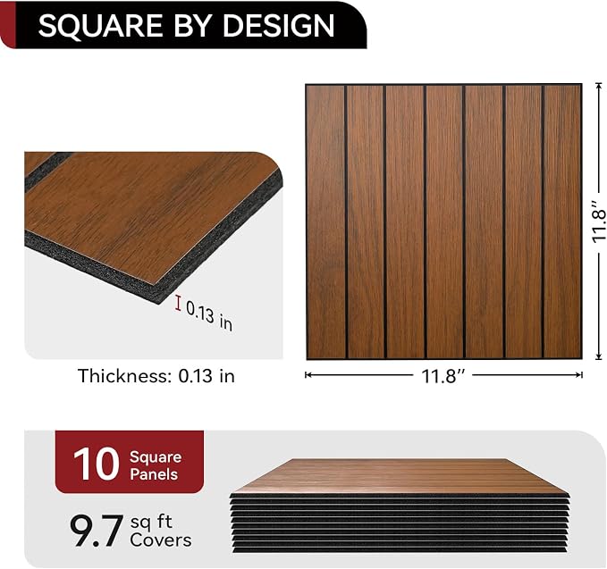 CUCOS Wood Slat Wall Panels Peel and Stick 12"x12" | Self Adhesive PVC Wall Panels for Accent Wall, Waterproof Wall Decor for Living Room Bedroom Office, Dark Brown - Image 3