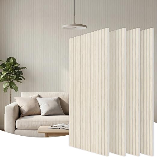 TONOR Wood Wall Panels for Interior Wall Decor, 4 Pack 47.2" x 23.6"(30.94ft²) Wood Slat Aacoustic Panels, Soundproof Wall Panels for Noise Cancelling and Decoration, Living Room, Office, White Oak by TONOR