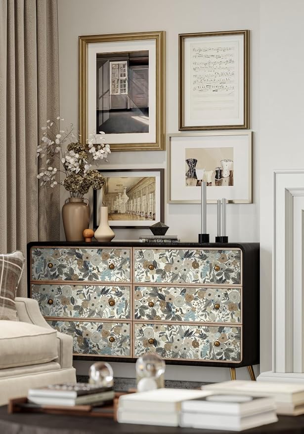 Ismoon 17.3''x78.7''Floral Peel and Stick Wallpaper Watercolor Vintage Contact Paper Removable Self-Adhesive Wallpaper Renovated Furniture for Cabinets Shelves Counter Tops Wall Decor Roll - Image 2