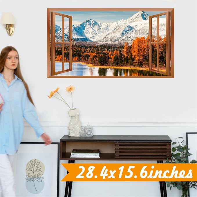 3D Fake Windows Wall Stickers Winter Mountain Lake Wall Stickers Removable Nature Landscape Faux Windows Wall Decals Peel and Stick Forest Wall Art Mural Stickers for Living Room Bedroom Kitchen Decor - Image 8