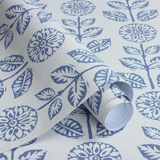 Wudnaye Blue Floral Peel and Stick Wallpaper for Bathroom 17.7in×393.6in | Blue Floral Contact Paper Peel and Stick Vintage Self Adhesive Wallpaper Removable Waterproof Wall Paper for Kitchen Cabinets - Image 8