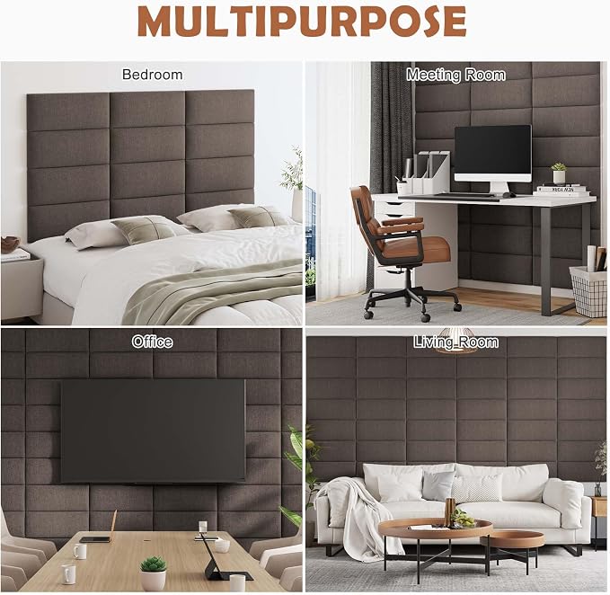 IFNOW Wall Mounted Headboard, Peel and Stick Panels, Brown, Queen | 3D Soundproof Acoustic Padding, Reusable and Removable, Tufted fabric Bed Headboard, for bedroom (6 Panels, 10" x 24") - Image 6