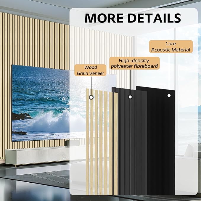RITOLLO 4 Pack Wood Panels for Wall, Wood Slat Acoustic Panels for Wall, Soundproof Panels, 3D Fluted Panels for Interior Wall Decor 47.2 x 23.6(4 PCS) -Oak - Image 3