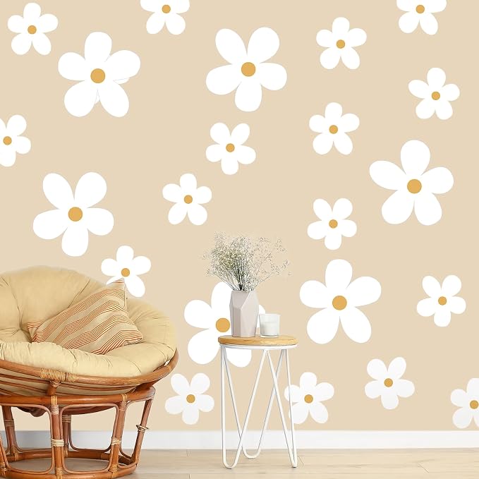 TaoBary 12 Sheet White Daisy Wall Sticker Decal Big Cute Flower Wall Decal | Large Flower Wall Sticker, Floral Decal, Daisy Bedroom Room Decor, Removable Peel and Stick, Nursery Home Wall Decor - Image 3