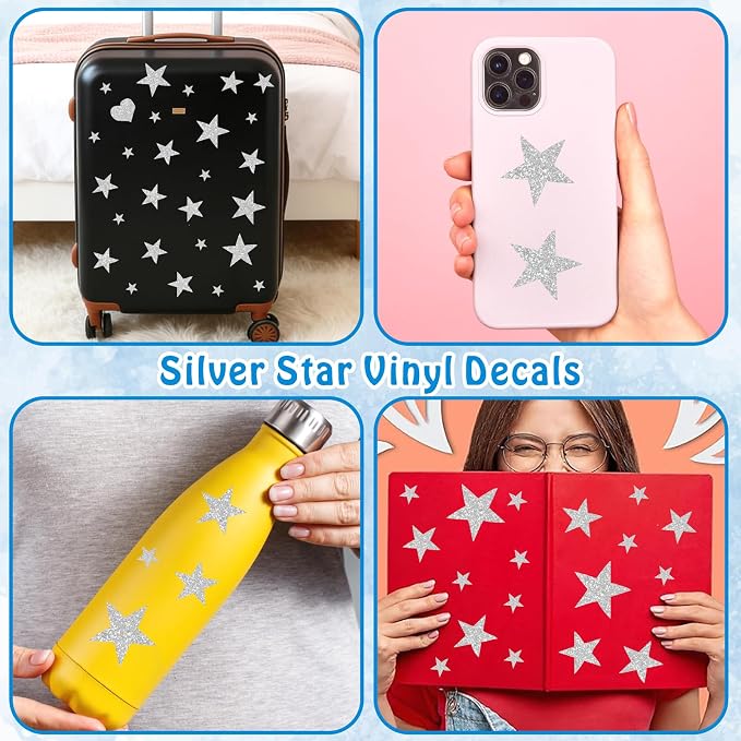 Star Wall Decals Silver Stars Moon Stickers Peel and Stick Celestial Decor | Star and moon decor, sparkle decal for walls, wall sticker, removable vinyl art mural, peel and stick, for kids baby bedroom - Image 5