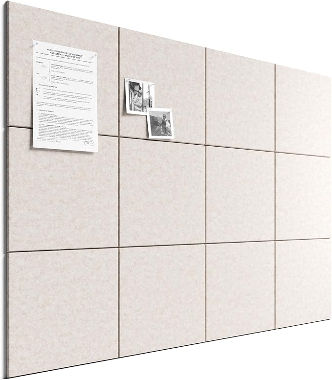 Bumusty 48"x 36" Large Felt Bulletin Board Tiles, Oatmeal | 12-Pack Cork Board Alternative, Wall Decor, 30 Pushpins, 60 Adhesive Tabs, Vision Board, Office, Classroom, Home, Dorm by BUMUSTY