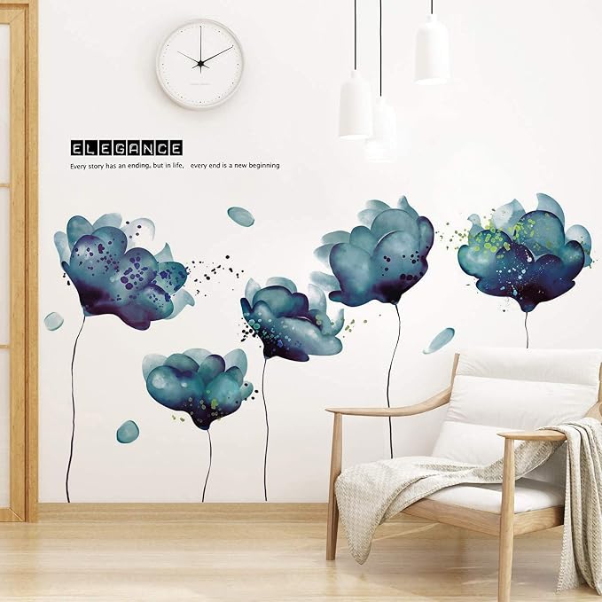 LiveGallery Removable Kids Room Decor DIY Blue Flower Wall Decals Floral Wall Stickers Murals for Baby Bedroom Girls Boys Nursery Rooms Bathroom Living Room Wall Corner - Image 6