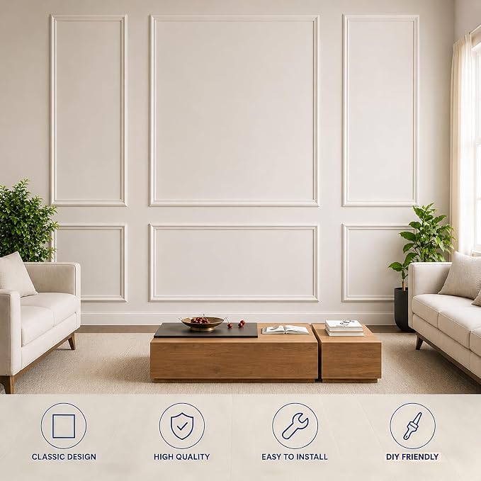 3 Set Peel and Stick Wall Molding Kit,Pre Cut Wainscoting Panels,24x60in | Premade ,Self Adhesive,Paintable,PVC,Ready to Assemble,Wall Decor - Image 5