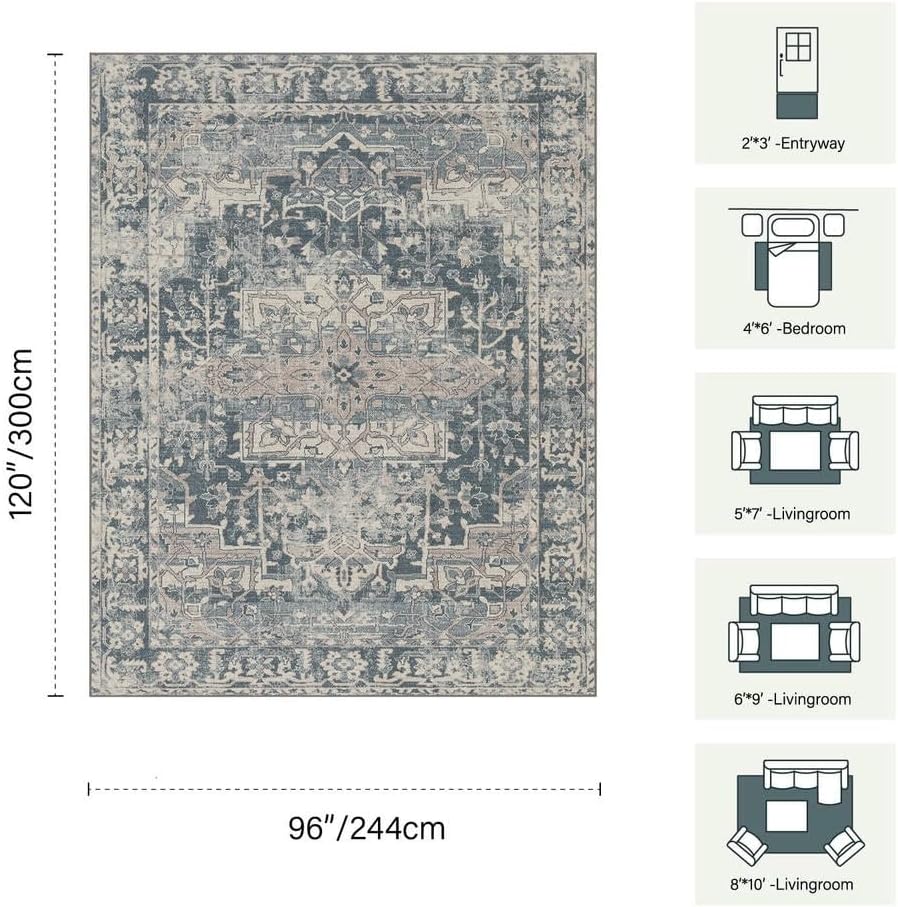 Rugxara Blue 8x10 Area Rugs for Living Room Bedroom Large Washable Rug - Image 2