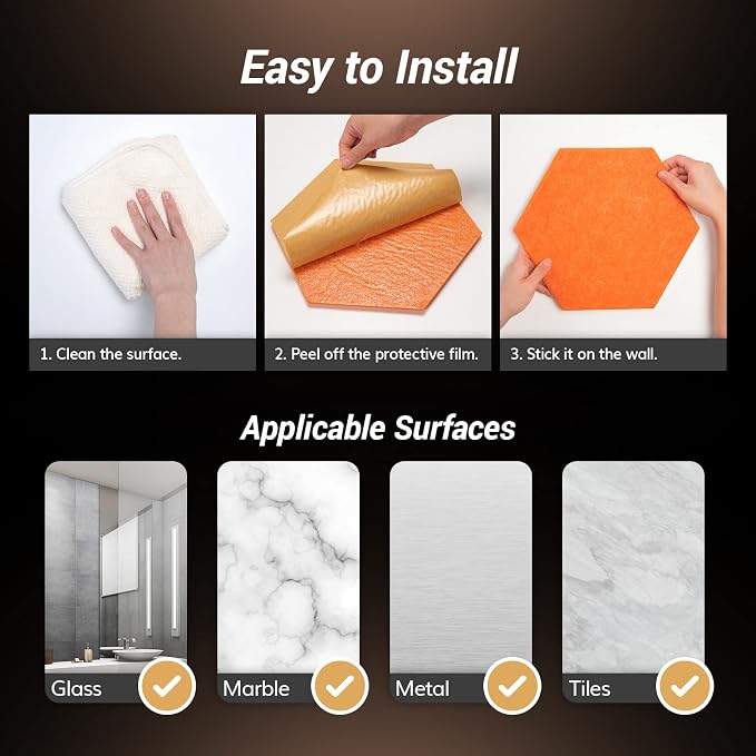 Self-adhesive Hexagon Acoustic Panels 12 Pack, TONOR 12"x 10"x 0.4" High Density Sound Proof Panels Tiles for Walls, Absorbing Noise and Eliminating Echoes Acoustic Foam for Home Studio Orange - Image 7