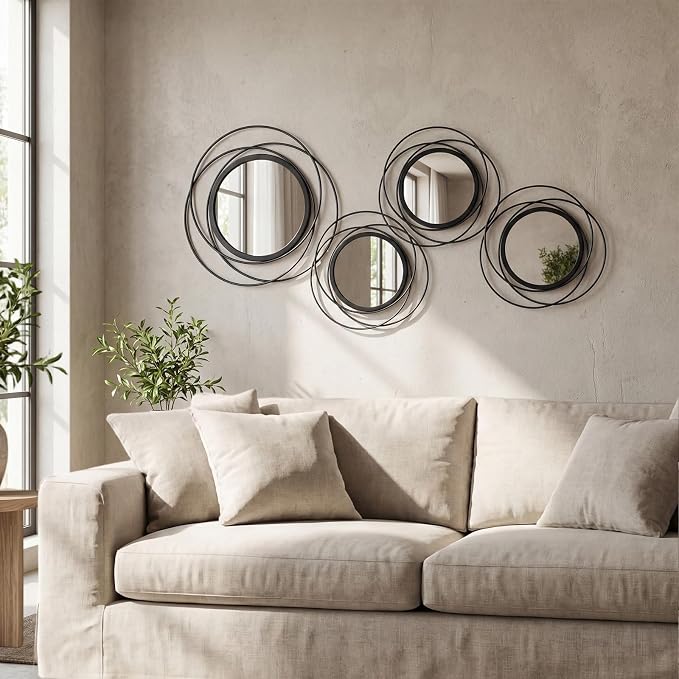 4 Piece Gold Round Wall Mirror Set Modern Metal Circles for Home Decor by sxnzequnze