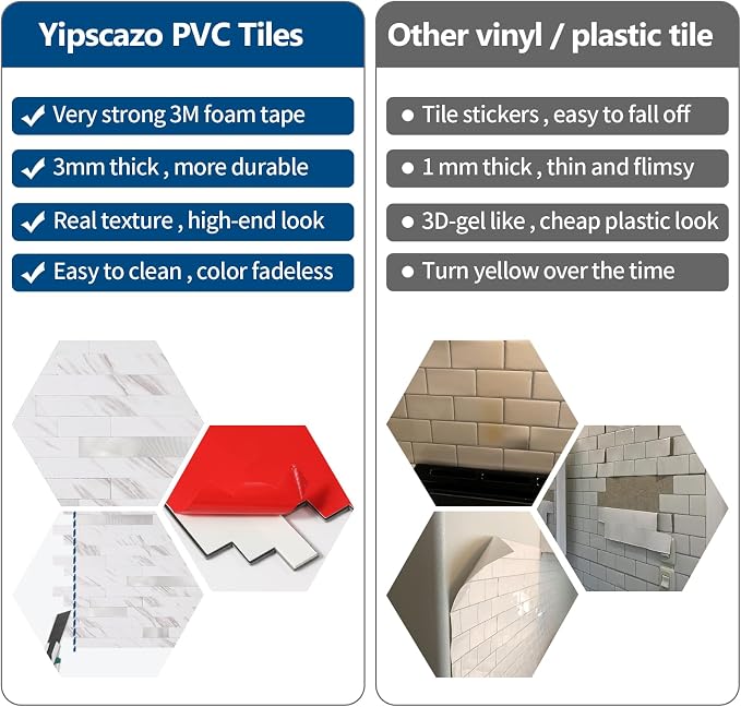 Yipscazo Peel and Stick Stone Metal Backsplash, Stick on Tiles for Backsplash Kitchen(10 Sheets, Calar White Stone) - Image 7