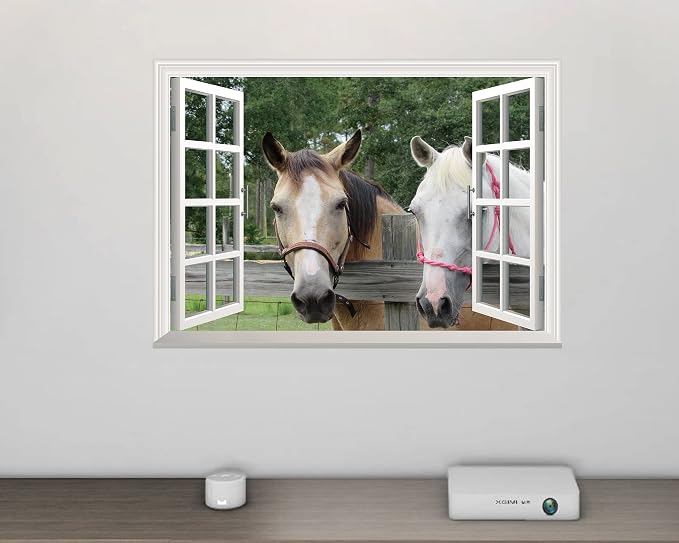FLFK Fake Window Wall Sticker - Horse Faux Window Wall Mural for Wall Decor, Stick and Peel Wall Decals,16"x24" - Image 3