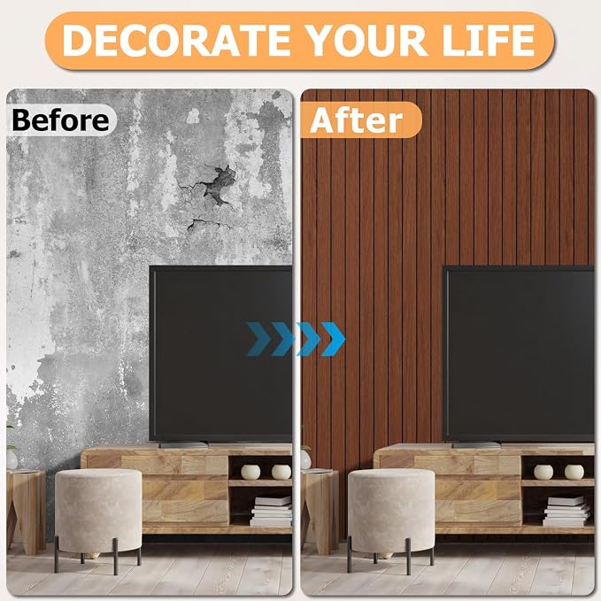 Arthome Peel and Stick Slat Wall Panels 15.7 "x120,Self-Adhesive PVC Wood Grain Wallpaper Panel,3D Thick Faux Soundproof Backsplash Accent Wall Tile for Walls & Furniture (Walnut Coverage 13 Sq.ft) - Image 7