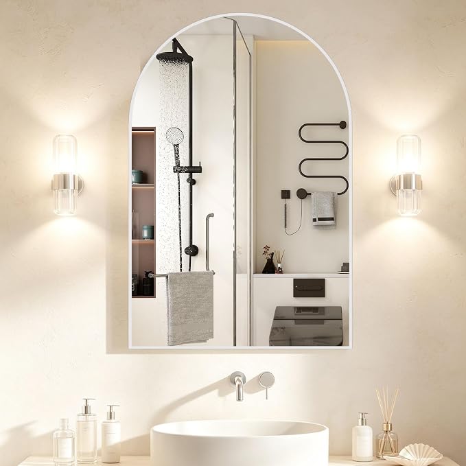 Wall Mounted Mirror, Arched Wall Mirror for Bathroom, 24"x36" Arch Bathroom Mirror with Metal Frame, White Vanity Mirror Decor for Mantle, Bedroom, Entryway, Living Room - Image 5