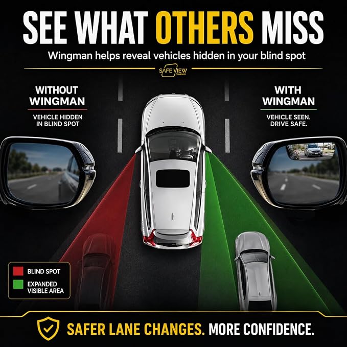 Safe View Wingman Blind Spot Mirrors – See More, Drive Safer – Real Convex Glass, Wide Angle Vision, Easy Peel & Stick, Durable Weatherproof Design - Image 2