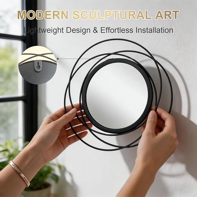 4 Piece Gold Round Wall Mirror Set Modern Metal Circles for Home Decor - Image 4