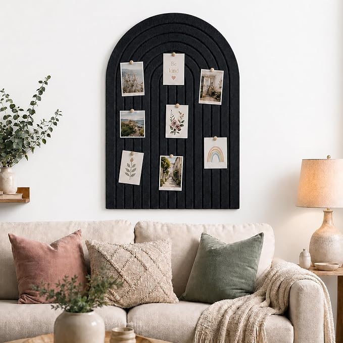 Large Arched Felt Bulletin Board, Sized 36" x 24" for Office & Wall Decor – 6 Customizable Adhesive Tiles with Pins are Perfect to Display Your Photos (Black-A) - Image 9