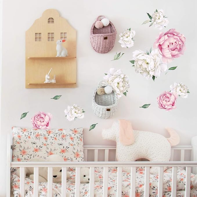 Peony Watercolor Wall Decals (Pink and White Watercolor) - Spring Decor Flowers Decals for Wall - Botanical Bedroom Sticker Girls - Floral Peonies Pink Botanical Stickers Bedroom Nursery w/test Sample - Image 3