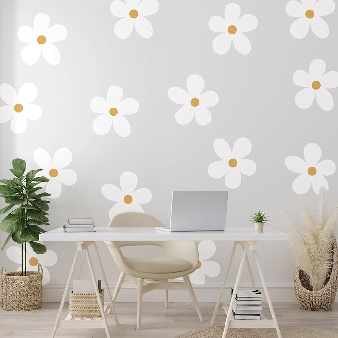 TaoBary 12 Sheet Daisy Wall Sticker Decal for Room Decor Flower Wall Decal | Big Flower Wall Sticker, Large Floral Decal, Daisy Bedroom Decor, White, Removable Peel and Stick, Nursery Home Wall Decor - Image 6