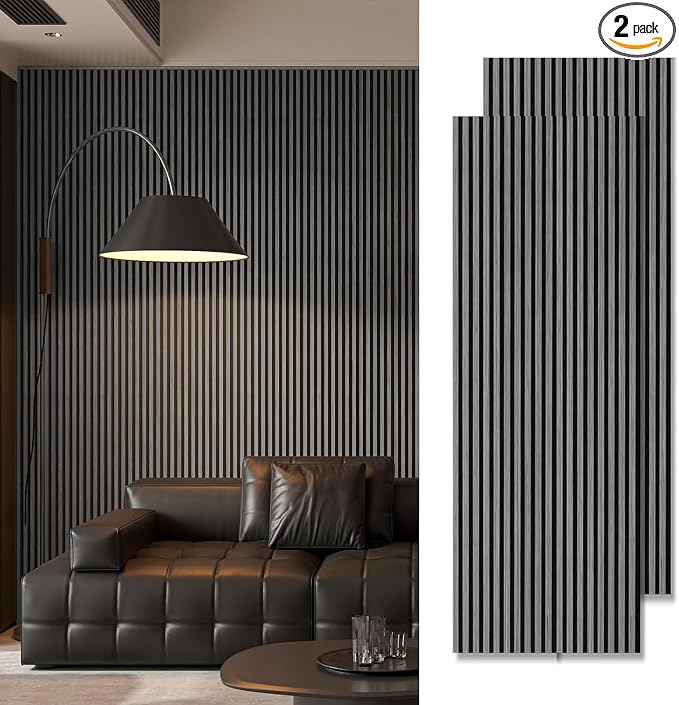 Art3d 2-Pack 94.5" x 24" Acoustic Wood Panels for Wall, 31 sq.ft Soundproof Wood Slat Panels, 3D Fluted Sound Absorbing Paneling for Interior Wall Decor, Living Room, Bedroom - Smoky Oak by Art3d