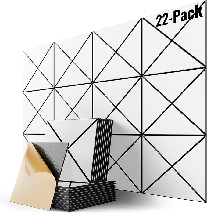 22 Pack X-Line Design Acoustic Panels, 12" X 12" X 0.4" Self-Adhesive Sound Proof Foam Panels for Walls, Soundproof Wall Panels for Home & Office (White on Black) by Lebenforce
