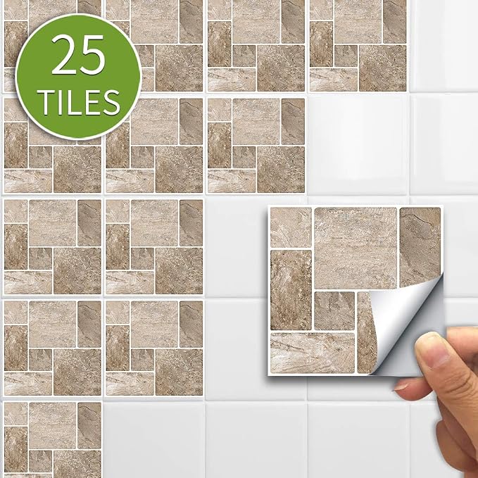Alwayspon 25 Pcs Self-Adhesive Peel and Stick Tile Decal, Water-Proof Backsplash Wall Tile Sticker for Kitchen Bathroom, 6x6inch - Image 2