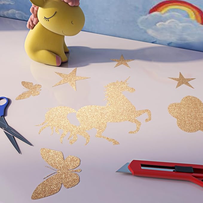 FunStick Champagne Gold Glitter Wallpaper Border Peel and Stick Removable Wall Border Trim Self Adhesive Gold Wallpaper Borders for Bedroom Bulletin Board Sparkle Glitter Contact Paper Decor 3.9"x200" - Image 5