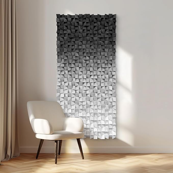 LIUZEYUE Faceted Monochrome Mosaic, Modern Wood Wall Sculpture | large office wall decor; graphite gray gradient, organic wood grain; executive office statement wall; 27.6 x 55.1 in by Unknown