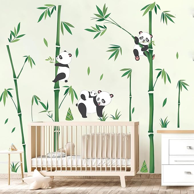 Panda Decor Wall Stickers Bamboo Wall Art Decals, Green Plants Peel and Stick Wall Murals for Baby Kids Bedroom Nursery Living Room Decor, Vinyl Material - Image 5