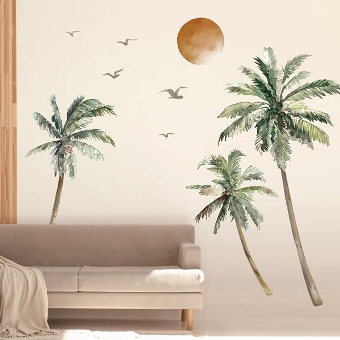 wondever Boho Palm Tree Wall Stickers Large Tropical Tree Sunset Peel and Stick Wall Art Decals for Living Room Bedroom TV Background (H: 63.8 inch) | Peel and Stick, Removable, Wall Art Decals, Wall Decoration, Living Room Bedroom, Office Sofa TV Home... - Image 4