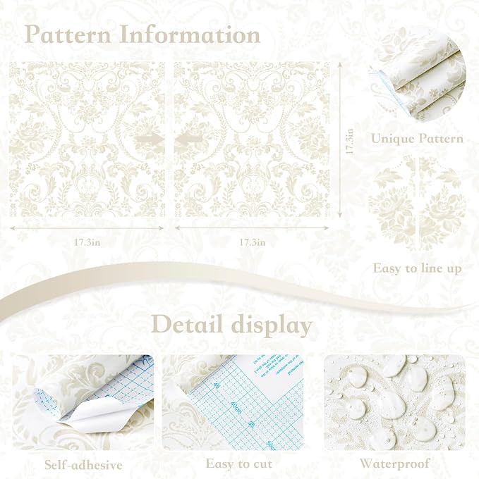 Peel and Stick Wallpaper for Bedroom Beige and White Damask Waterproof - Image 5