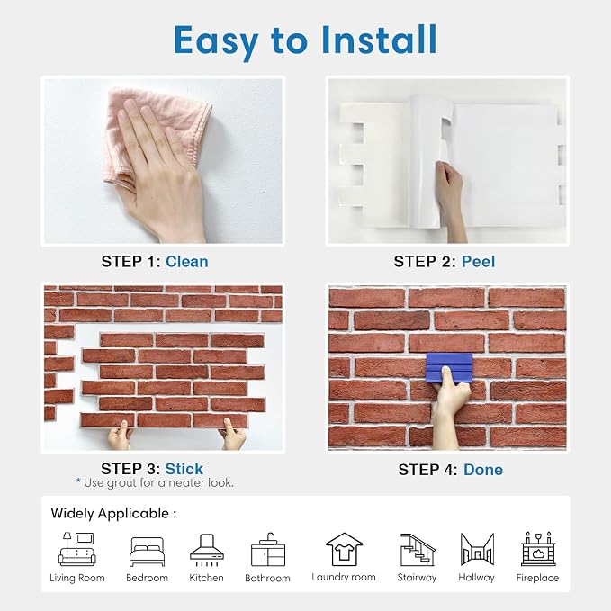 COMSTICKC 3D Faux Brick Wall Panels Peel and Stick, 12 Pcs 22.8" x 11.8" | Not Real Brick, Ultra-Light Thin PVC Wall Sticker, 3D Fake Brick Tiles Wall Covering for Interior Decor, Cover 22.48 sq ft - Image 8