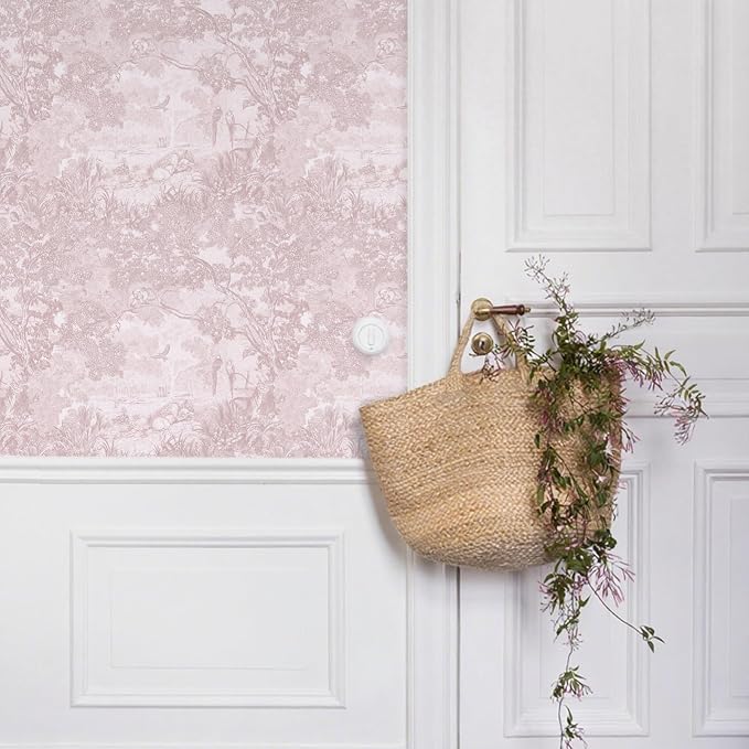 Ismoon Pink Peel and Stick Wallpaper Neutral Wall Paper 17.3in×6.56ft Vintage Removable Self-Adhesive Wallpaper Animals Jungle Contact Paper for Cabinets Bathroom Walls Covering Vinyl Roll - Image 8
