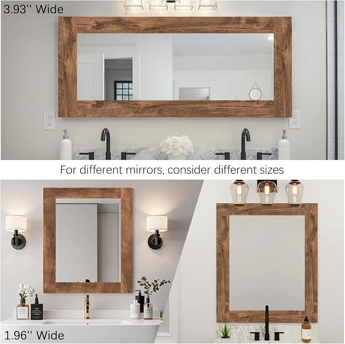 Alened 10M Brown Mirror Border Peel and Stick, Wood Grain Wallpaper Border - Image 6