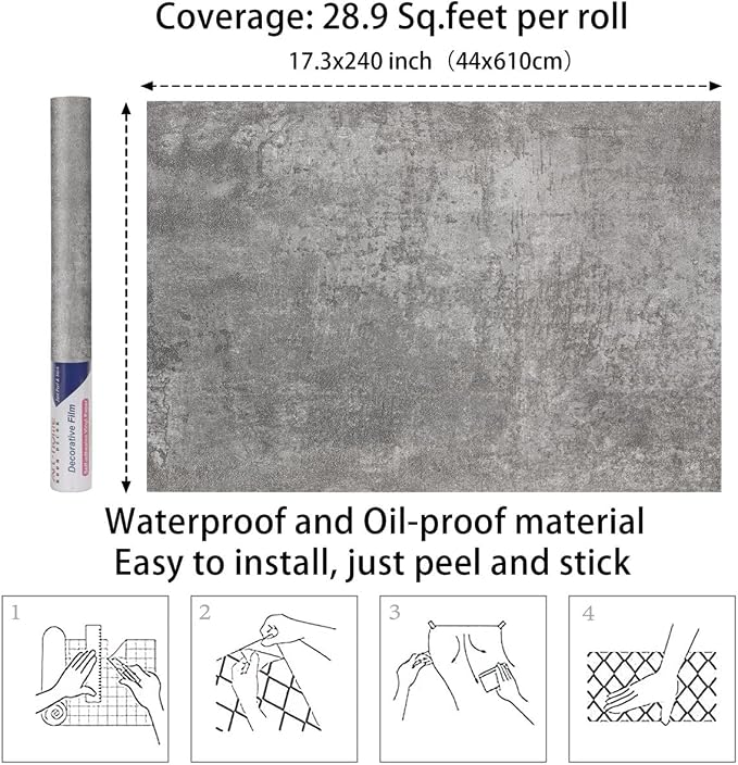 Arthome Concrete Gray Peel and Stick Wallpaper 16.5" x 240" | Covers 27.5 sq ft.Removable Contact Paper,Perfect for Tall Bedroom Accent Walls or Foft Feature Walls - Image 6