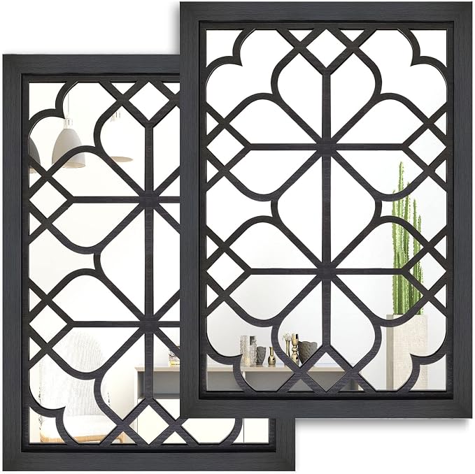 Wocred Set of 2 Rectangular Wall Mirror,Gorgeous Rustic Farmhouse Accent Mirror,Black Entry Mirror for Bathroom Renovation,Bedrooms,Living Rooms and More(11”x15”) by Wocred