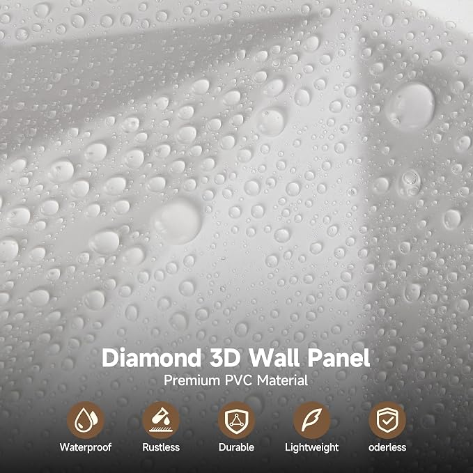 INMOZATA 3D Wall Panels, Diamond Textured PVC Accent Wall Panels | 33-Pack 12" x 12" PVC Decorative Wall Panels for Interior Wall Decor, TV Gaming Living Room, Bedroom Background, White - Image 4