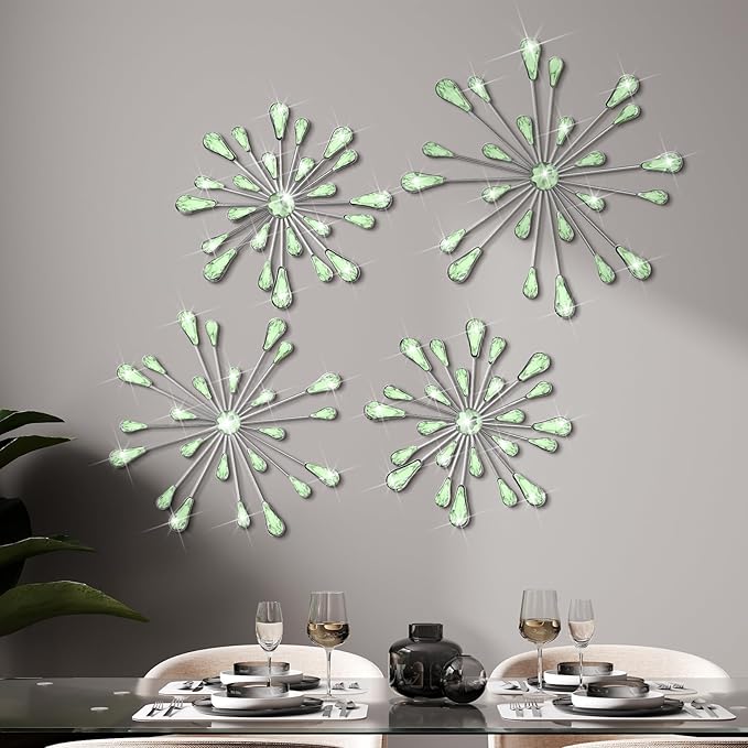 Hicarer 4 Pcs Starburst Wall Decor, Metal Wall Art, Green by Hicarer