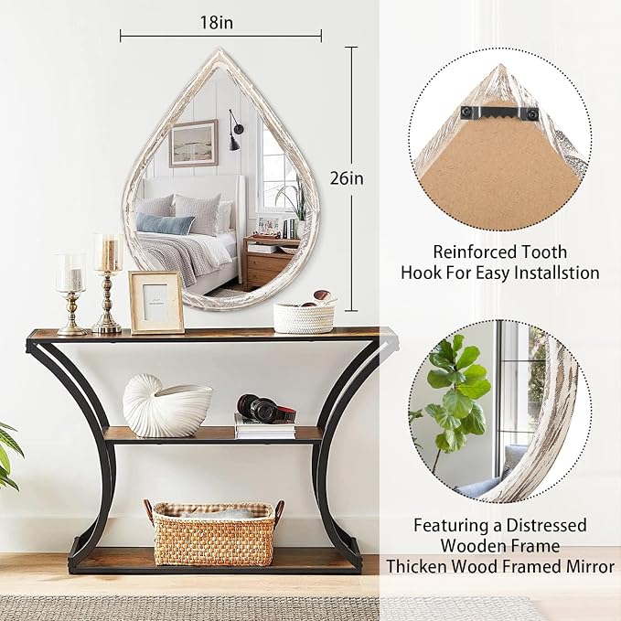 Teardrop Mirrors with Wood Frame Farmhouse Rustic White Wall Hanging Mirrors Large Decorative Mirror for Living Room Bathroom Entryway - Image 5