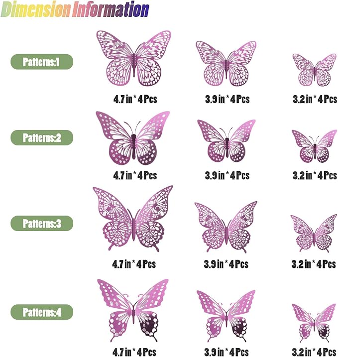 SAOROPEB 3D Butterfly Wall Decor 48 Pcs Lavender Butterfly Decorations | 4 Styles 3 Sizes, Butterfly Birthday Decorations Butterfly Party Decorations Cake Decorations, Removable Stickers - Image 5